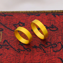 古法素圈沙金戒指男女款镀金黄金色传承情侣对戒一对指环结婚首饰