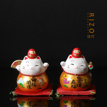 日本进口药师窑达摩招财猫陶瓷摆件 创意桌面家居饰品
