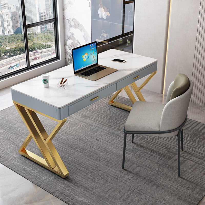 轻奢岩板书桌实木意式极简电脑桌椅组合家用办公桌书房高端写字台