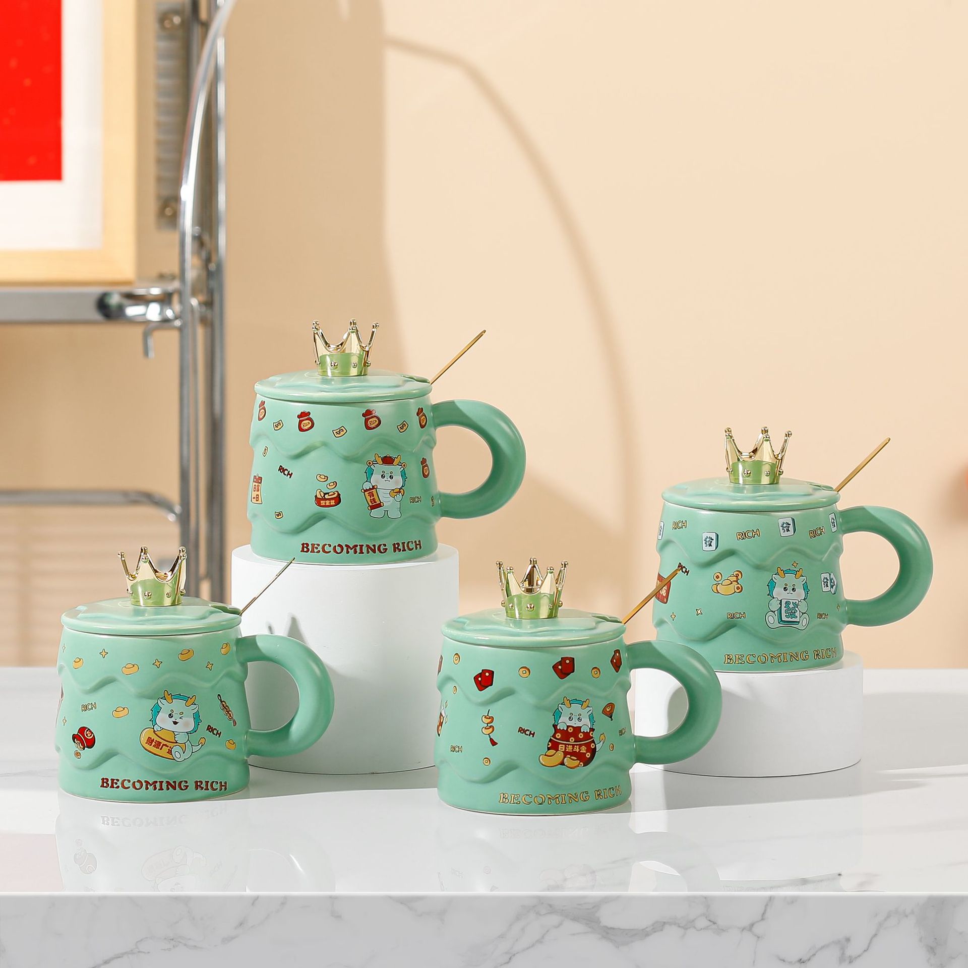 2024龙年礼物年会伴手礼卡通创意马克杯咖啡杯办公大容量陶瓷水杯