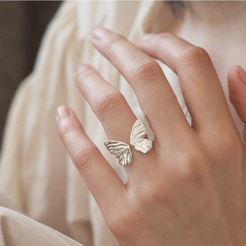 Sweet Cool Butterfly Ring Female Refined and Simple Elegant All-Match S925 Silver Opening Ring Ins Niche Index Finger Ring Fashion