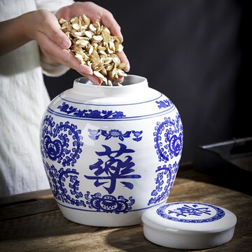 陶瓷中药陶瓷罐子草药坛子带盖密封罐中药粉储藏罐储物罐可加logo