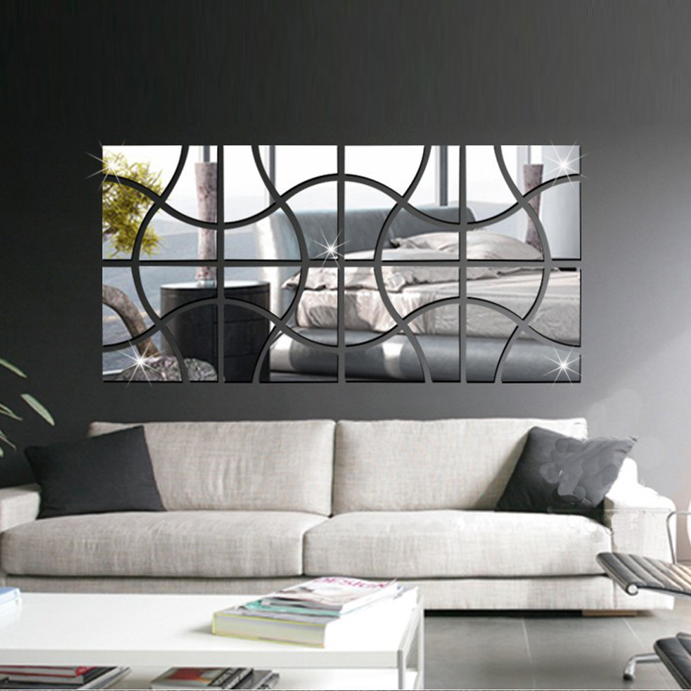 亚马逊爆款批发镜子背景墙贴几何拼图走道玄关浴室立体亚克力镜面