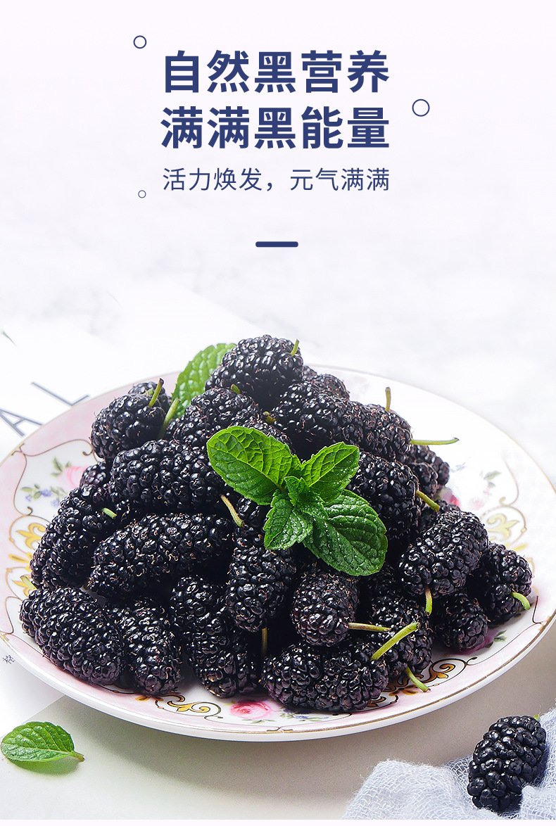 源头厂家黑桑葚大凉山桑椹网红主播干净无沙免洗茶水洗大货桑果