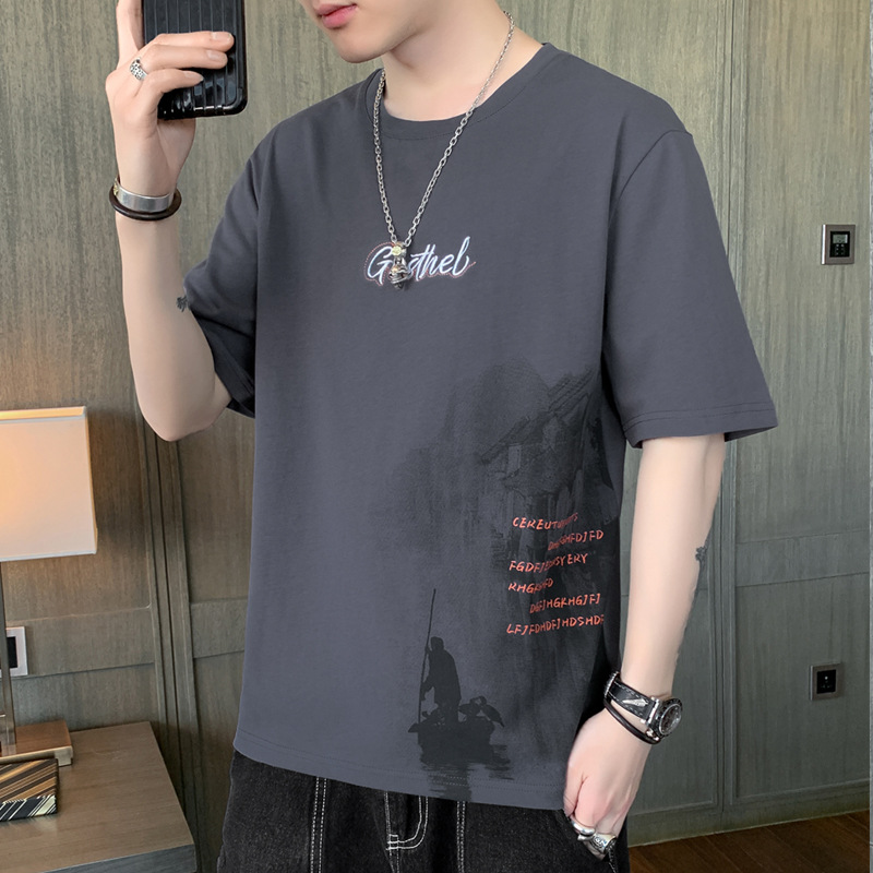 Short-Sleeved T-shirt Men's Thin 2022 Summer New Fashion Chinese Ink Style Half-Sleeved Casual Handsome Fashion Top Clothes