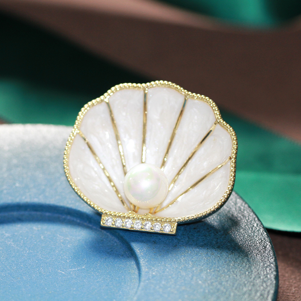 太阳云 韩版韩式气质滴油白色贝壳造型胸针个性时尚仿珍珠胸花女