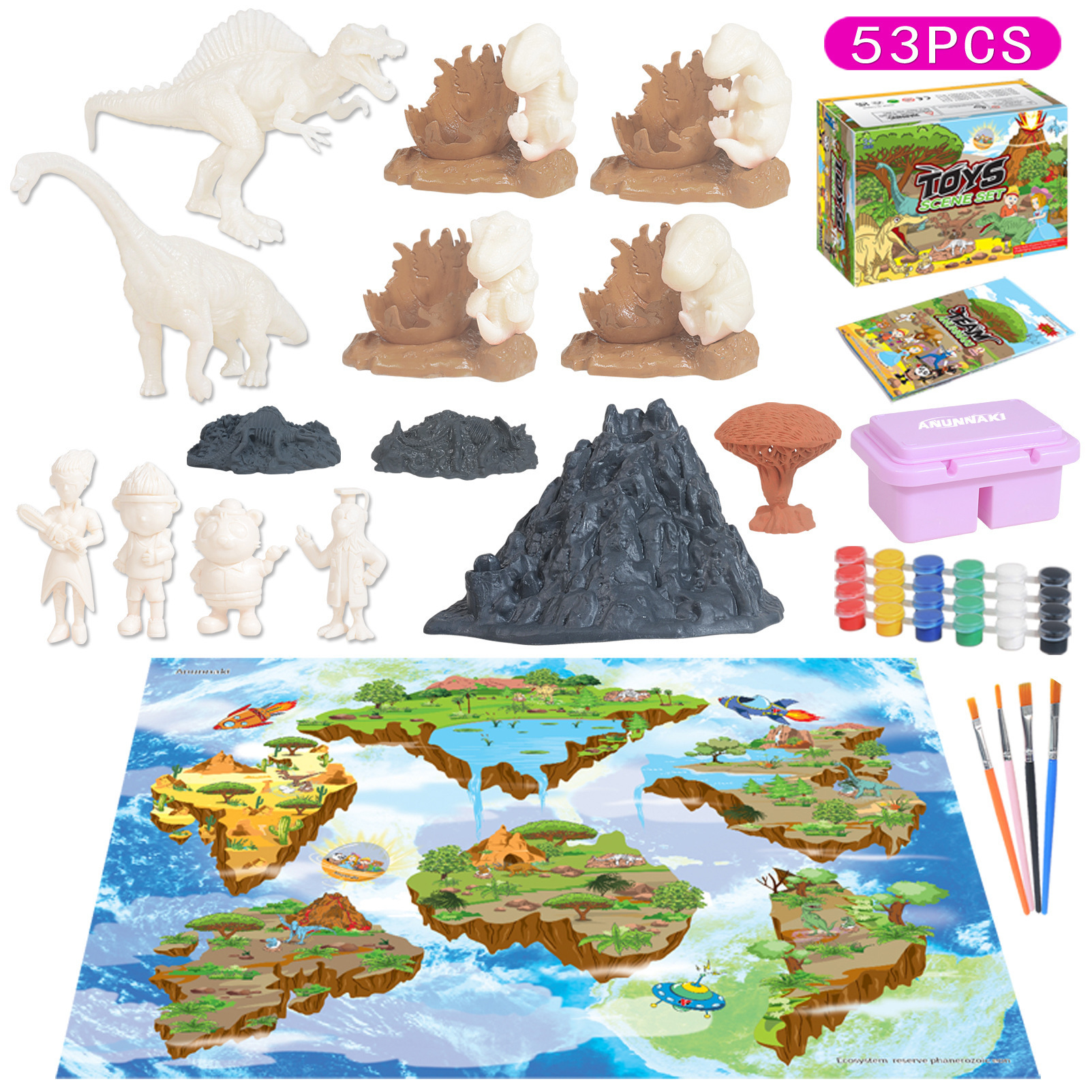 跨境diy彩绘恐龙白坯模型绘画填色游戏垫涂鸦恐龙蛋套装 儿童玩具