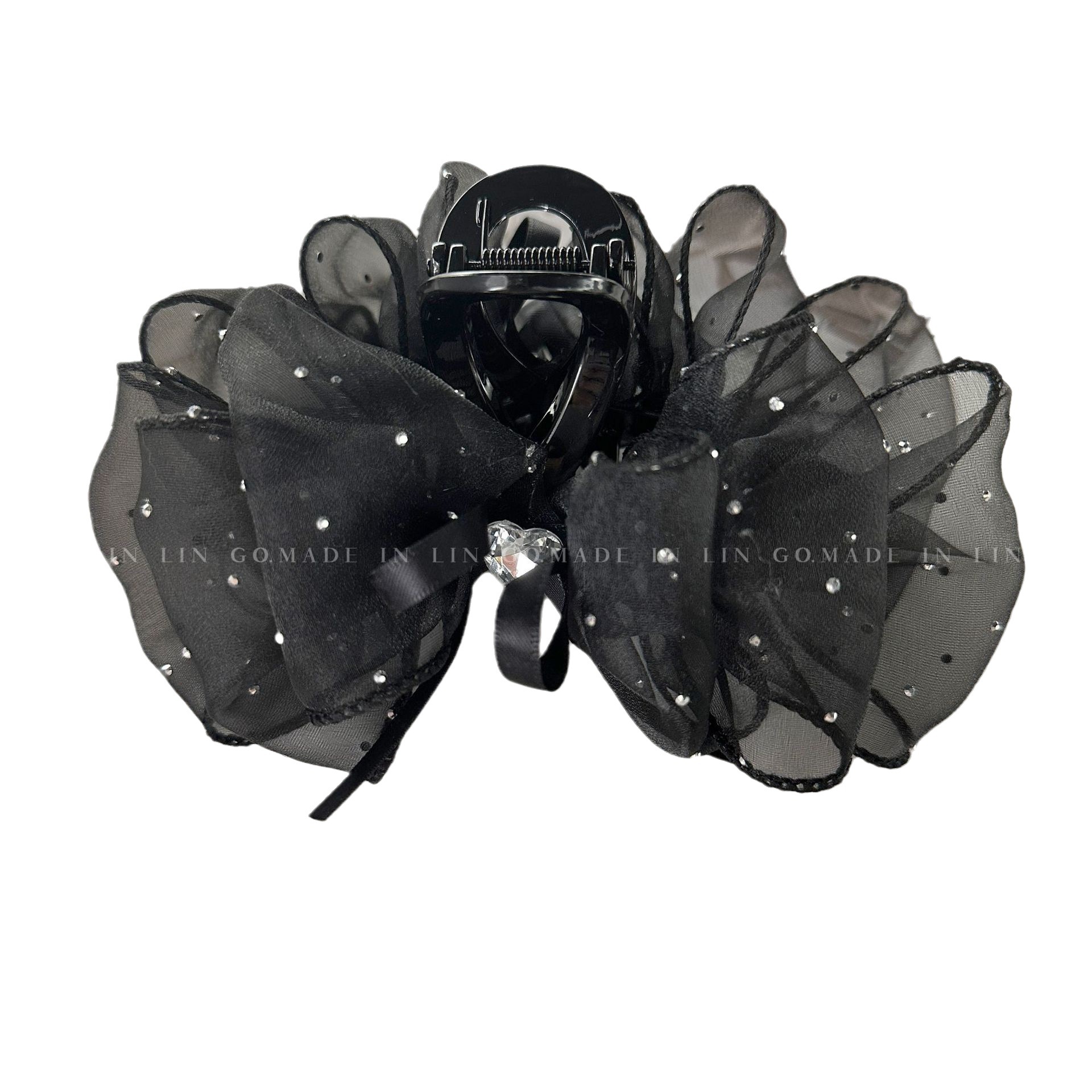 New Black Small Version Fluffy Bubble Grip Elegant Cloud Bow Shark Clip Elegant All-Match Double-Sided Hair Accessories