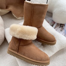 5825羊皮毛一体雪地靴女中筒冬季保暖加厚羊毛女靴子防水防滑棉鞋