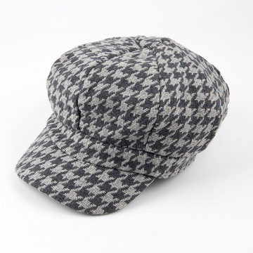 千鸟格帽子女海军帽秋冬时尚百搭韩版休闲鸭舌帽八角帽-阿里巴巴