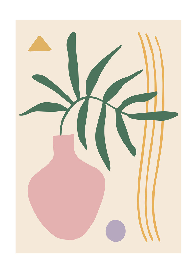 小清新北欧莫兰迪色抽象几何花瓶花卉客厅壁画海报装饰画图片画芯