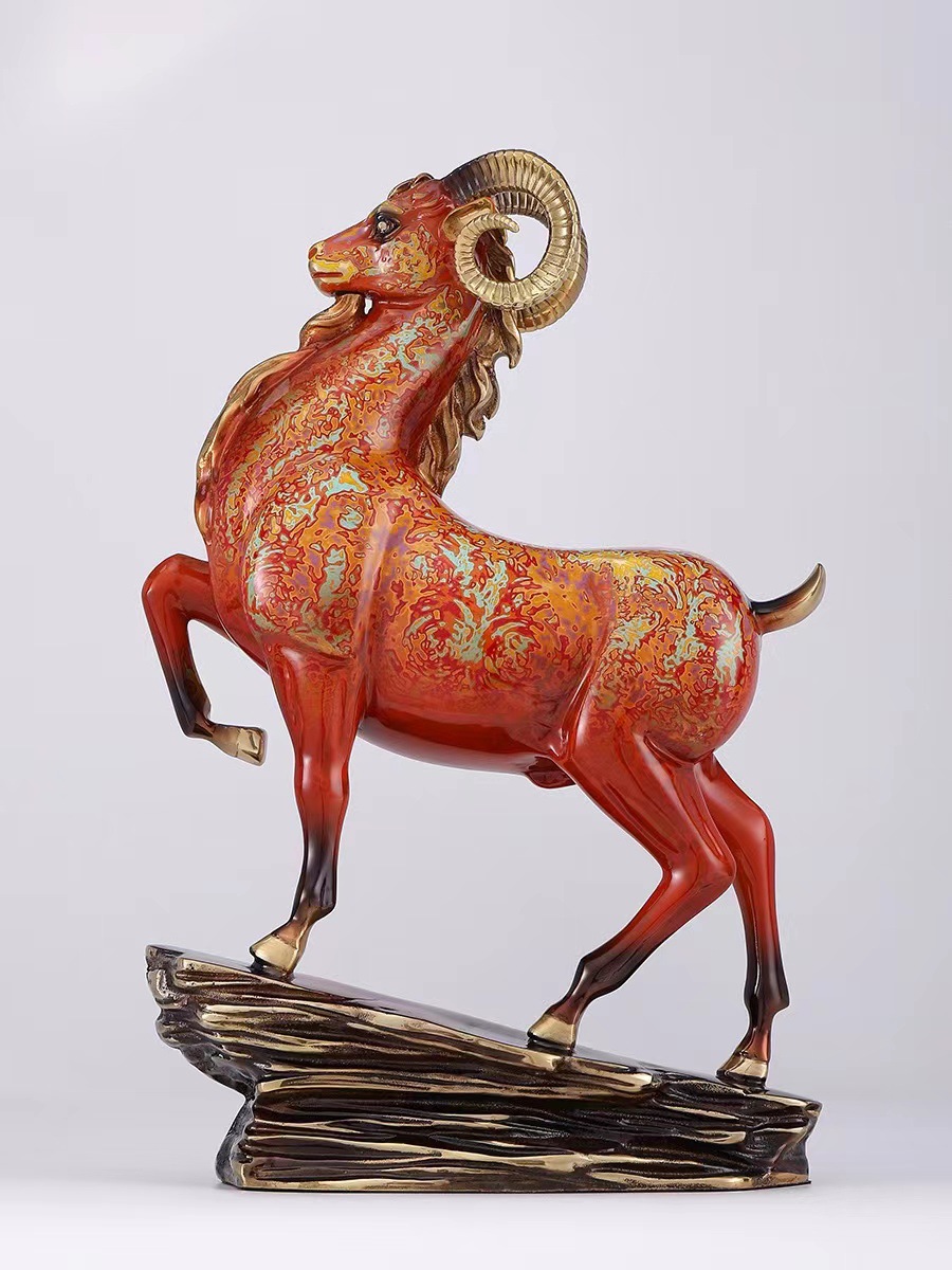 纯铜工艺品名扬四海大漆领头羊摆件创意室内装饰公司乔迁开业礼品