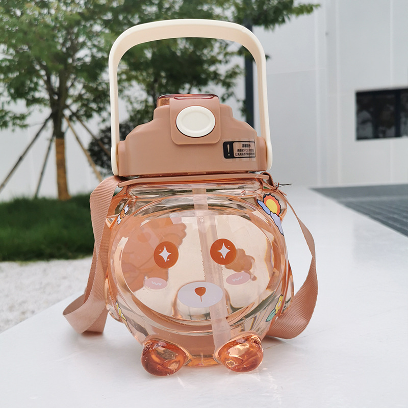 Water Cup Women's Large Capacity Summer New Dundun Bear Water Cup Drop-Resistant High Temperature Resistant Student Plastic Double Drinking Cup Straw