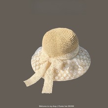 帽子女春季显脸小蕾丝花朵渔夫帽透气防晒遮阳帽可折叠户外大檐帽