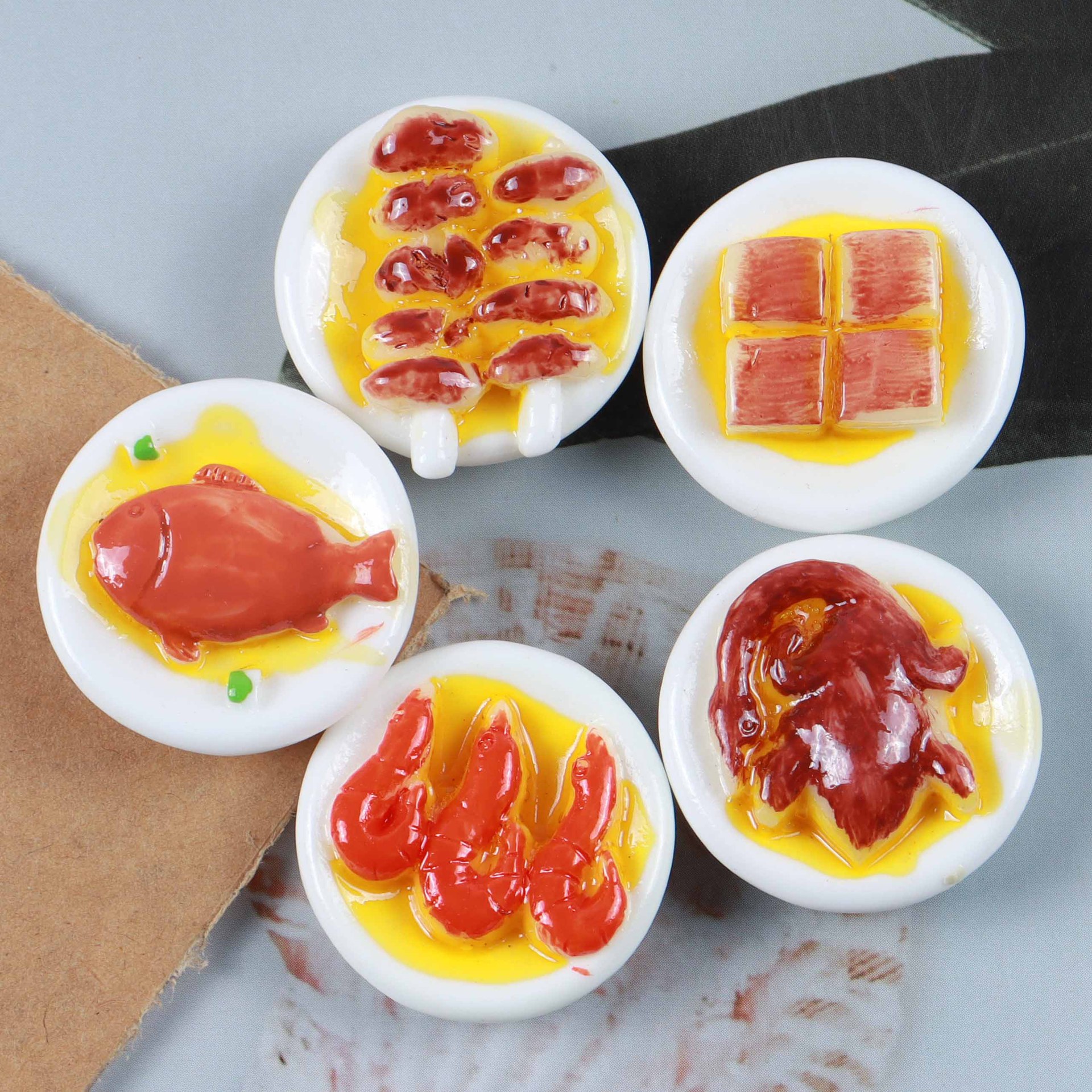 Diy Resin Simulation Cute Miniature Food and Play Plate Roast Chicken Fish Fruit Phone Case Hairpin Decorative Material Wholesale