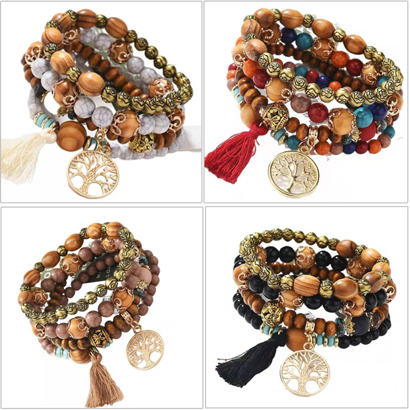 Cross-Border New Arrival Bohemian Bracelet Creative Women's Jewelry Tassel Delta Wood Beaded Ethnic Style Fashion Bracelet