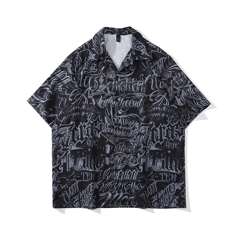 tkpa欧美西海岸奇卡诺tatoo满印短袖衬衫男式嘻哈街头衬衣半袖潮