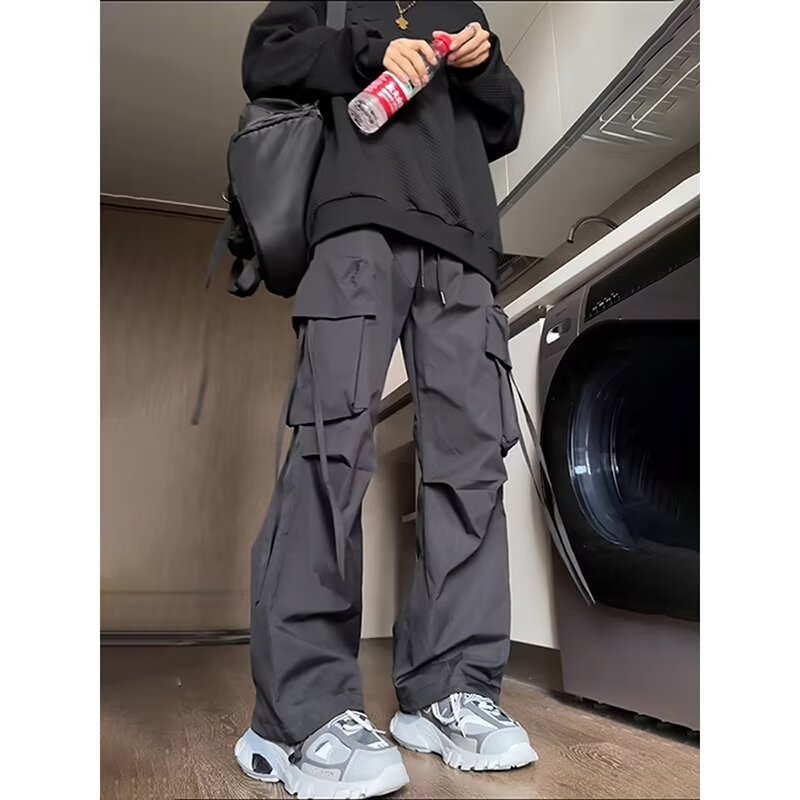 美式hiphop飘带工装裤男夏季机能伞兵裤子潮牌户外三防冲锋裤登山