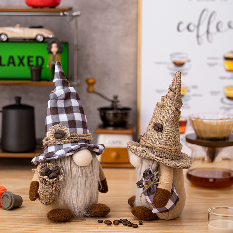 Haowei Cross-Border New Arrival Home Decorations Coffee Faceless Doll Dwarf Decoration Holding Coffee Beans Rudolf Doll