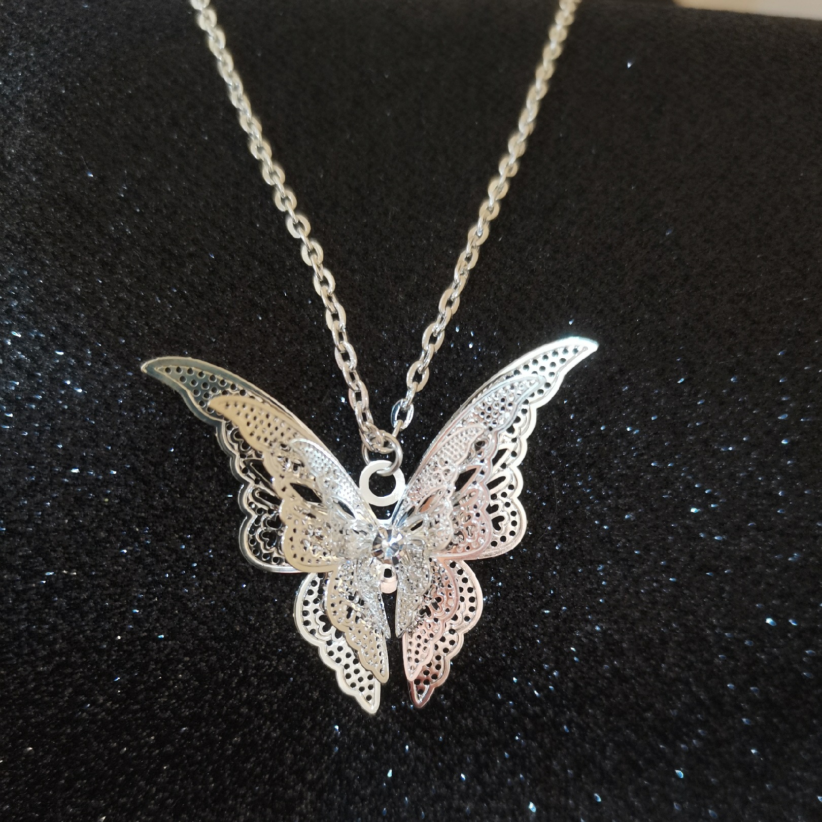 欧美热销镀银镂空尖蝴蝶项链 吊坠带链镶钻飞翔翅膀butterfly爆款