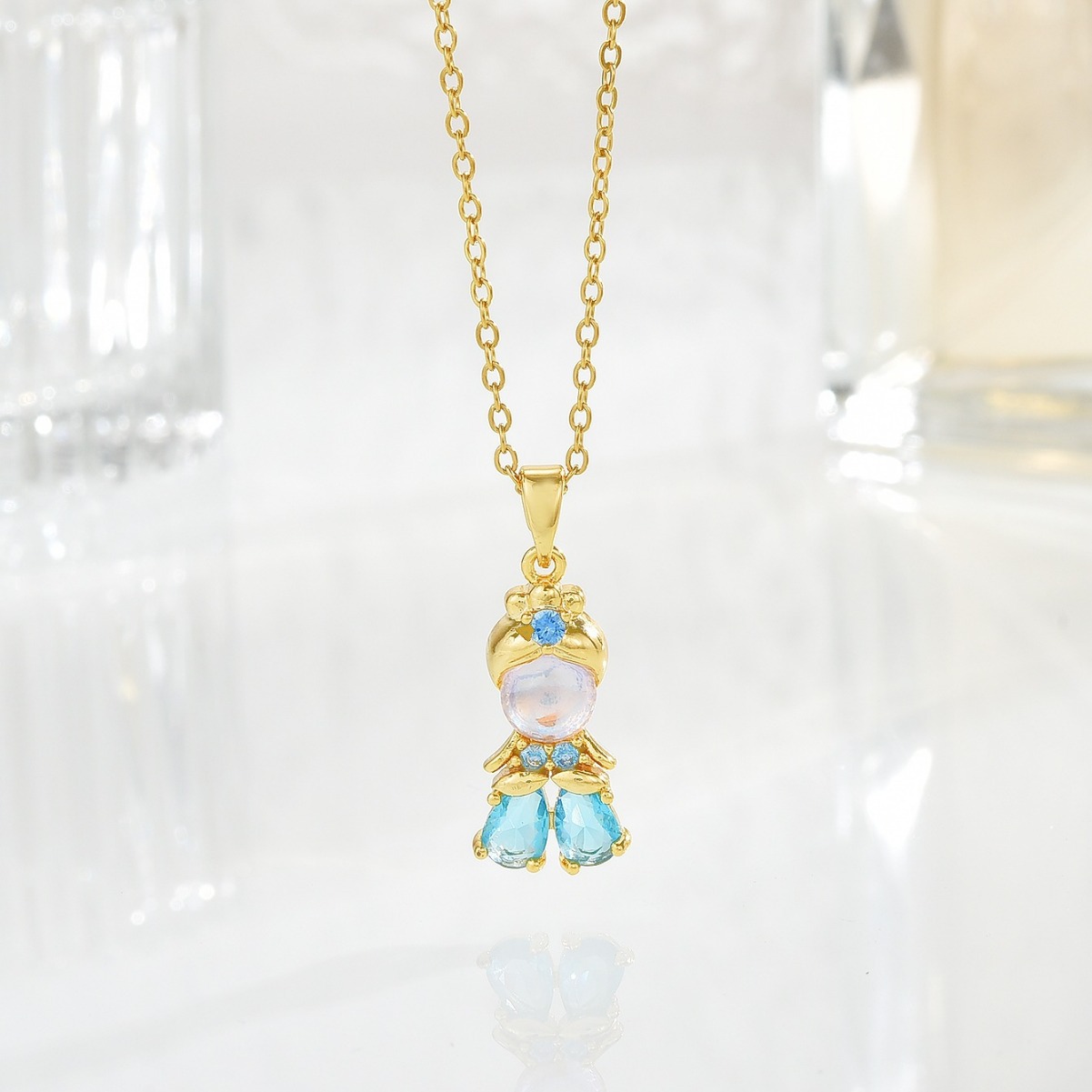 钛钢锁骨链网红直播热卖蓝色裙子童话公主项链女百搭饰品义乌配饰