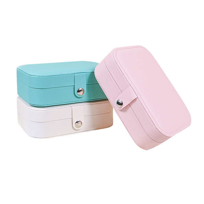 Jewelry Box Jewelry Storage Box Double-Layer Stud Earrings Ring Flannel Pu Jewelry Box Amazon Portable Jewelry Box Home