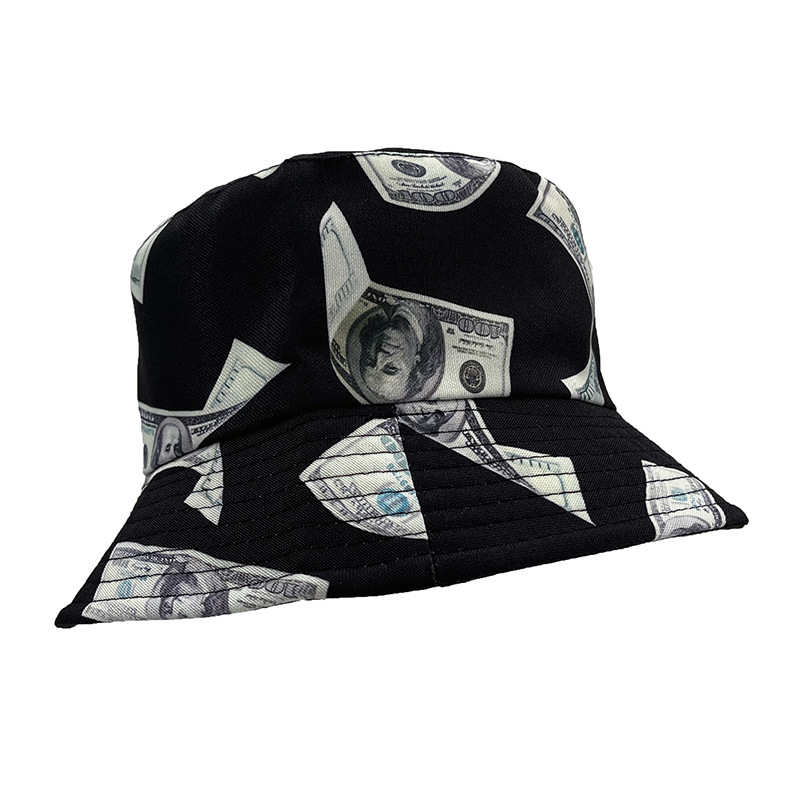 创意美元印花图案外贸女遮阳帽子街头个性嘻哈盆帽潮男平顶渔夫帽