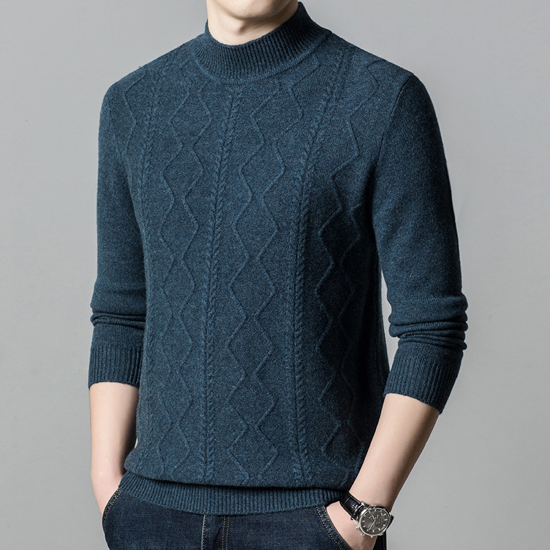 冬季中青年男士麻花针织羊毛衫毛衣男休闲纯色长袖打底衫一件代发