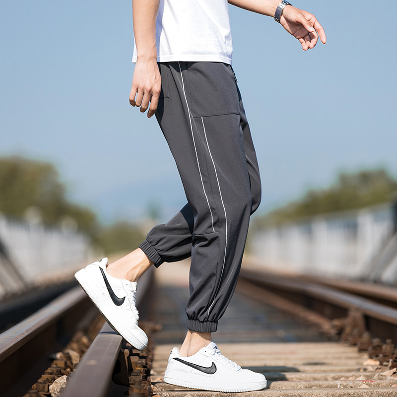 Casual Pants Men's Summer Thin Fashion Brand Breathable Air Conditioning Pants Men's Loose Tappered Cropped Sports Ice Silk Leggings Men's
