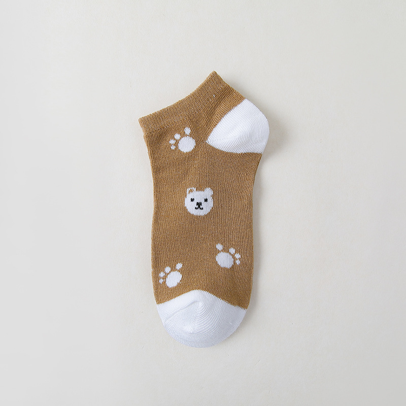 Women's Japanese Cute Bear Ankle Socks Autumn Short Fashionable Mid-Calf Low-Cut Polyester Cotton Students' Skirt Matching Socks
