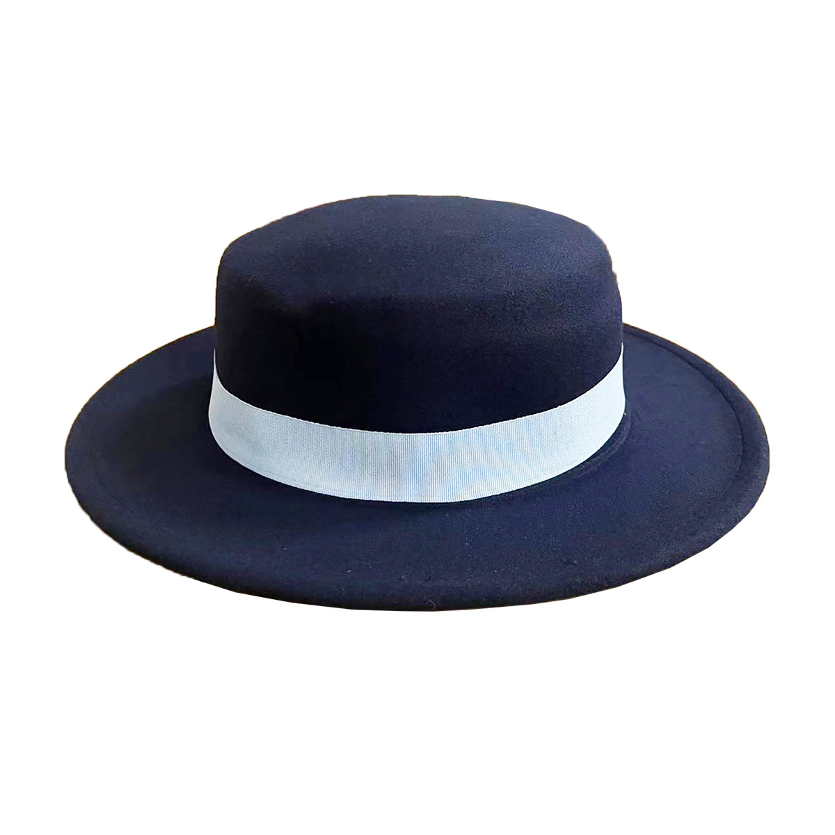 速卖通新款平顶藏青呢帽女藏青加天蓝织带礼帽-阿里巴巴