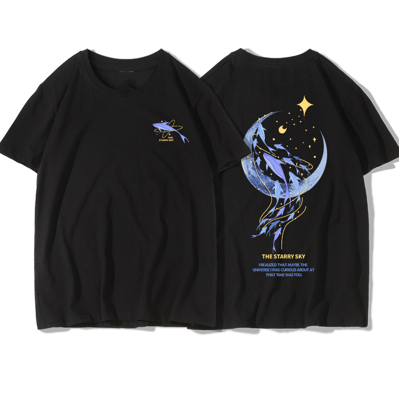 夏季短袖t恤宽松学生衣服情侣上衣月亮图案星星