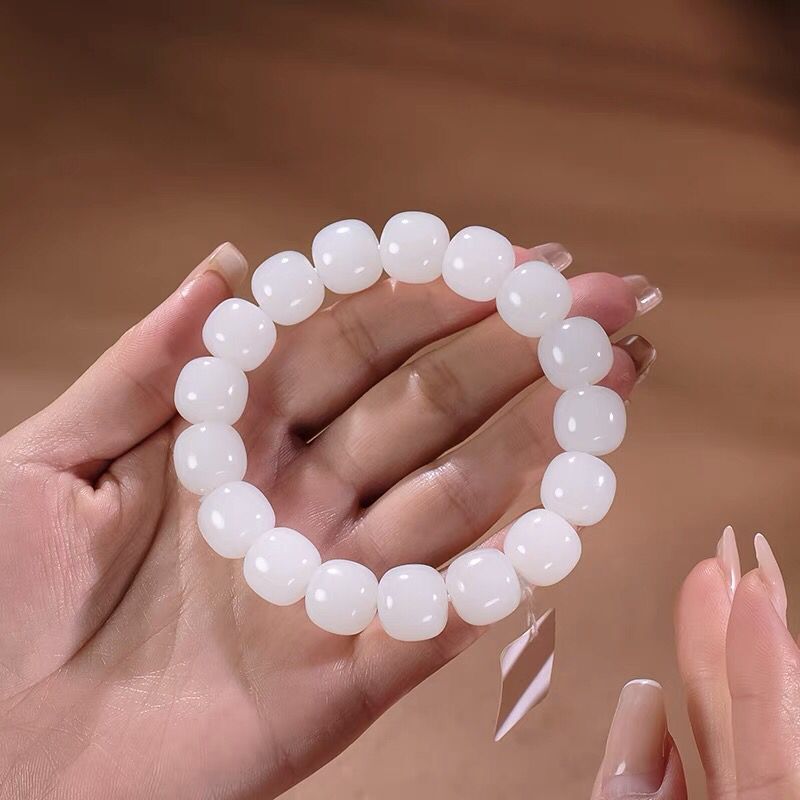 批发新疆羊脂白金丝玉老型珠手链男女款金丝玉玉石手串直播货源