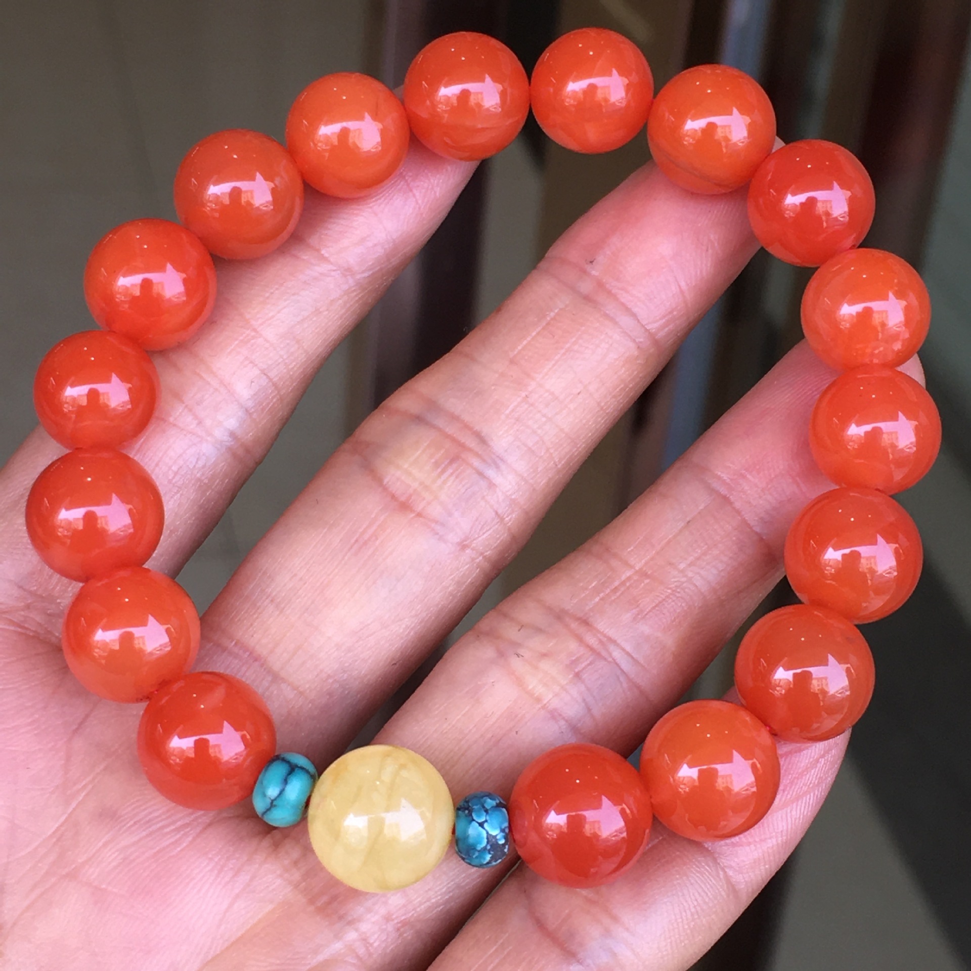 精品保山杨柳南红玛瑙柿子红满色满肉手串女手饰品文玩珠宝批发链