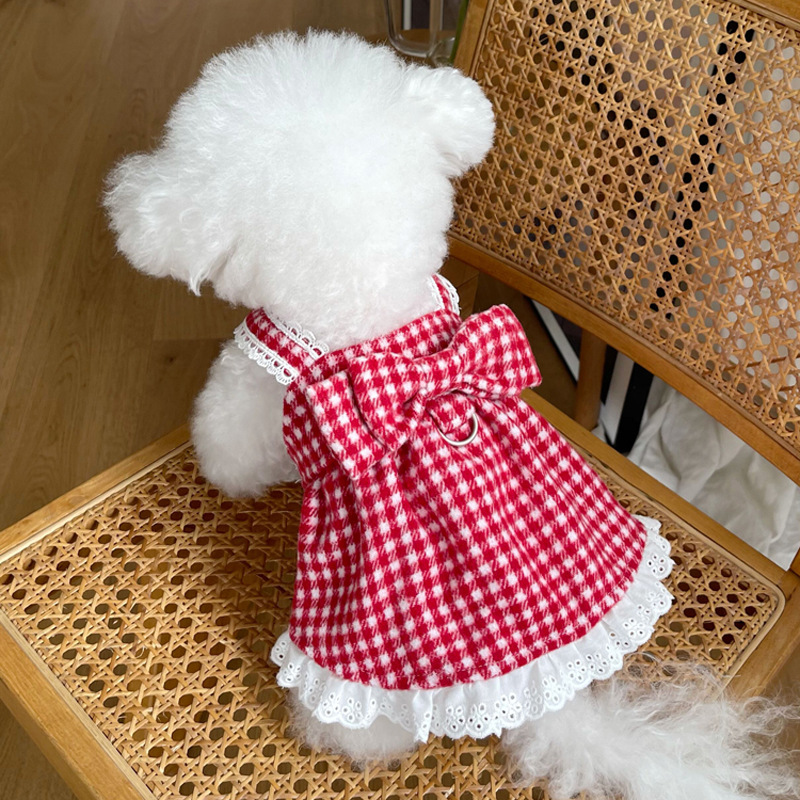 Pet Clothes Autumn and Winter New Warm Woolen Cardigan Princess Dress Teddy Bichon Dog Cat Traction Buckle Clothes