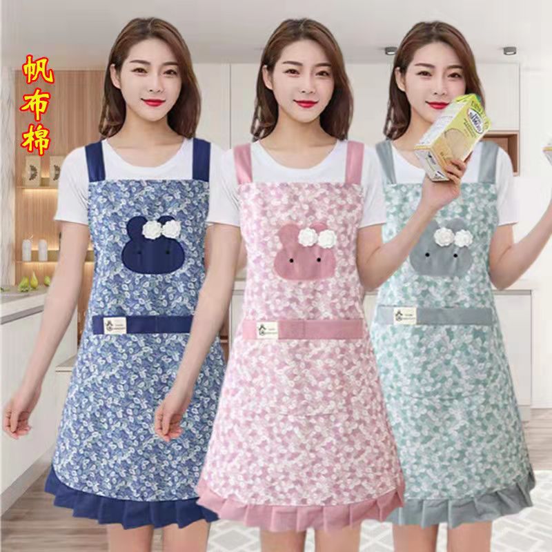 wholesale new fashion slub cotton suspender apron home kitchen cooking women‘s coverall work clothes antifouling breathable