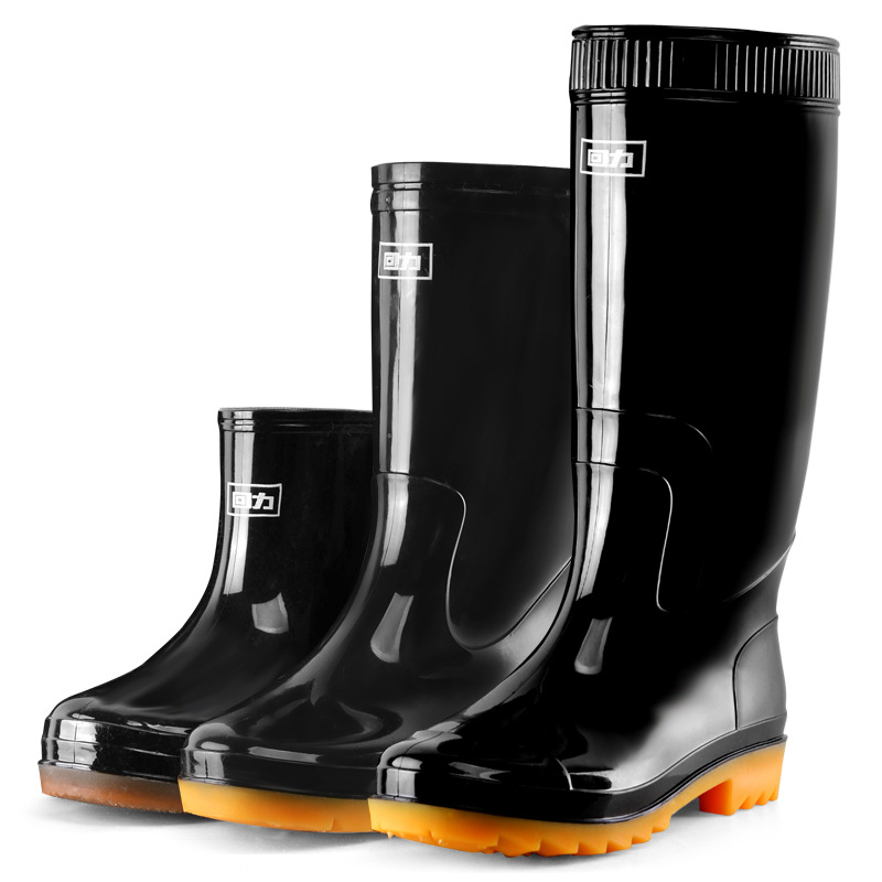 Professional Labor Protection round Toe Black 807 Men's Warrior Rain Boots High PVC Non-Slip Tendon Bottom Pull Back Rain Boots