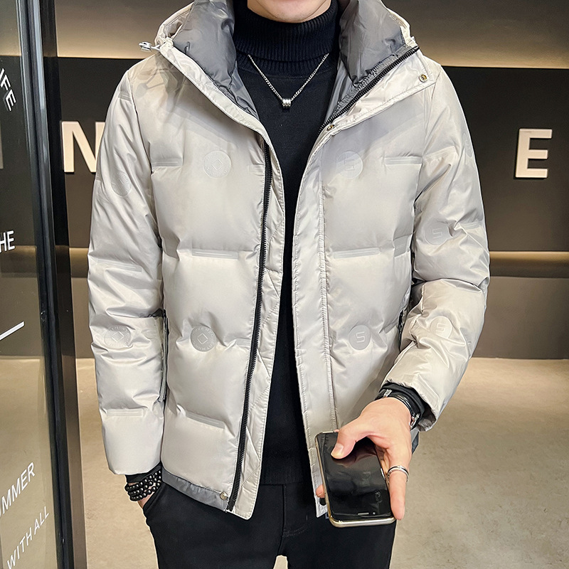 High-End Short down Jacket Men Trendy Brands Coat Winter New Gray Duck down Hooded Color Matching Men's Clothing Coat Coat