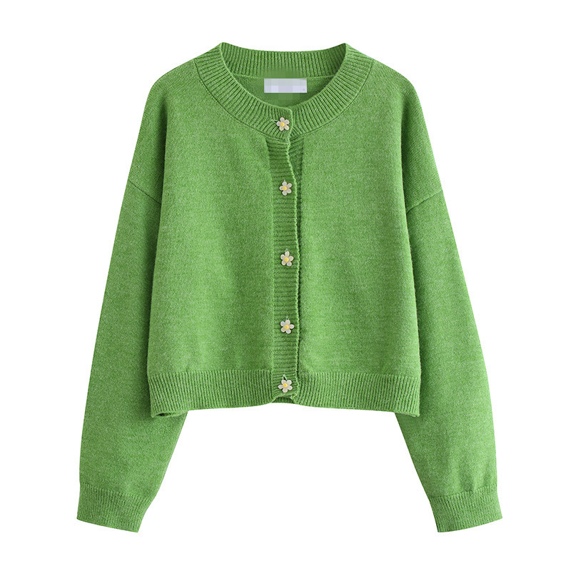 圆领花朵宽松女针织衫