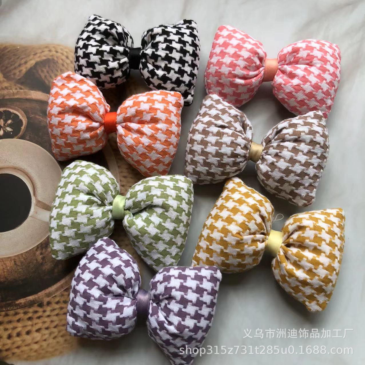 2023 autumn and winter brushed plaid cotton bowknot part of the spot quantity to be customized