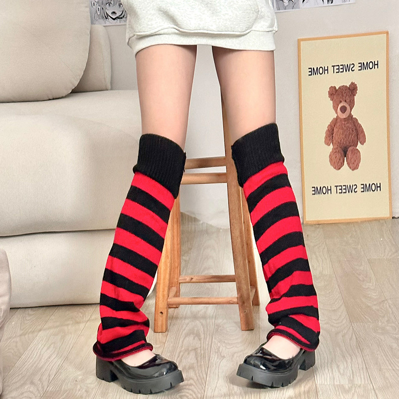 JK Japanese Harajuku Hot Girl Dark Bunching Socks Striped Retro Foot Sock Knitted Contrast Color Loose Flared Striped Foot Sock