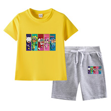 开心超人男女童夏季套装儿童纯棉夏装2023新款短袖t恤五分裤2件套