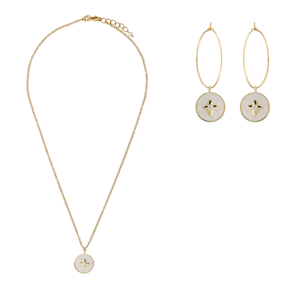 带钻贝壳片项链耳环套装 ins同款 海外电商 厂家广州奕岚饰品tem