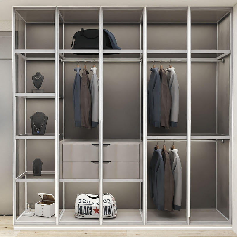 极简铝合金衣柜定制 全屋定制铝合金样板间玻璃衣柜酒柜衣帽间