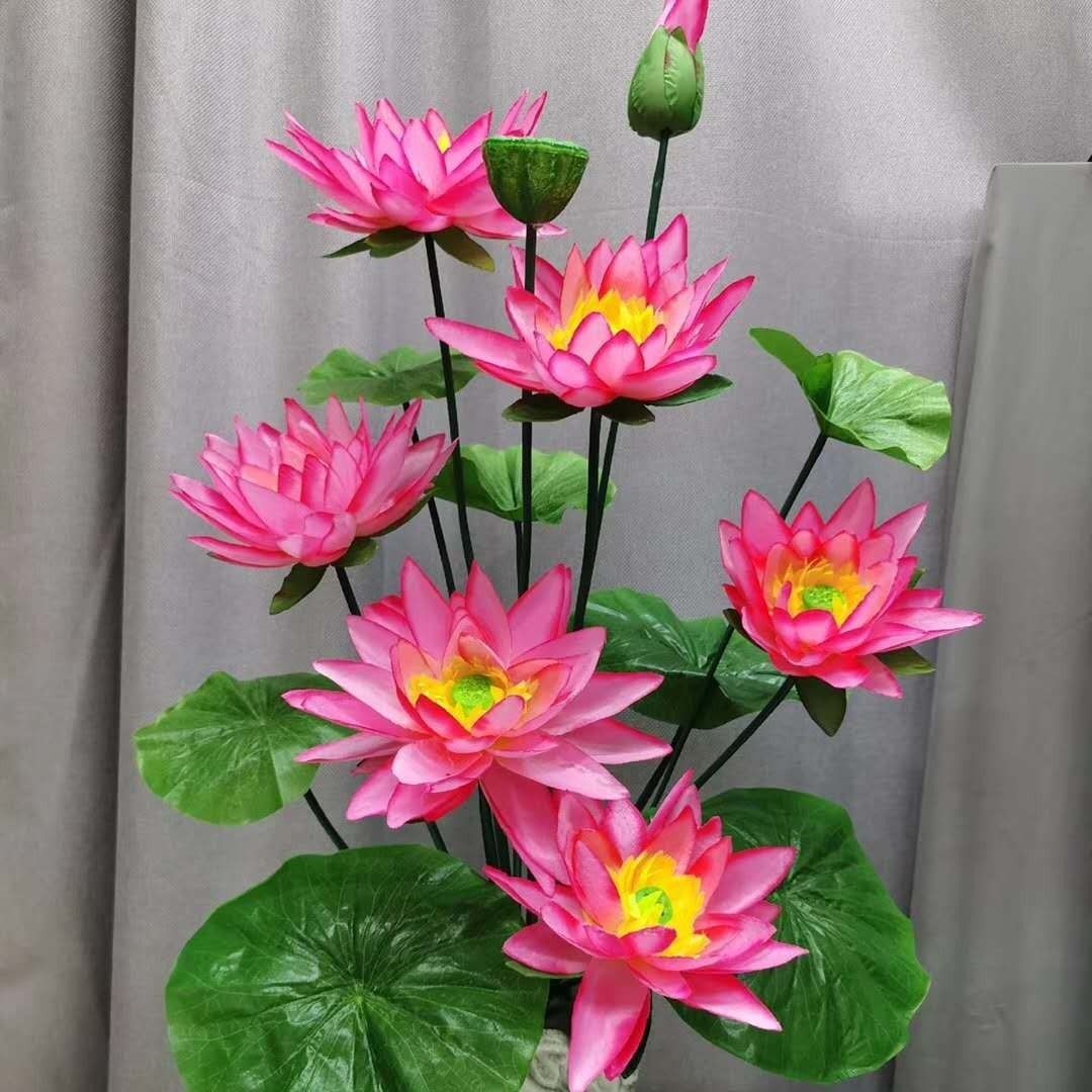 仿真荷花假花7色绢花睡莲莲花插花供佛鱼缸装饰跨境专供代发-阿里巴巴