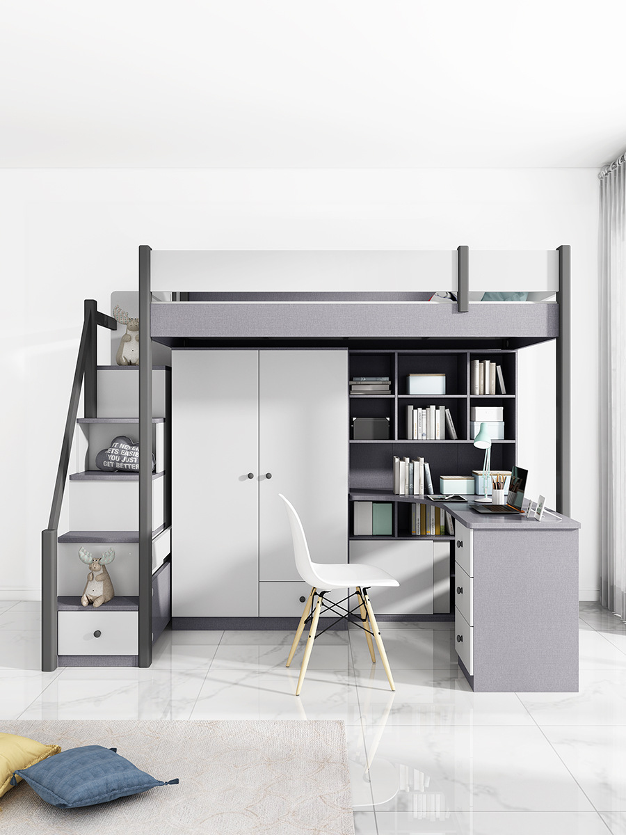 功能书桌家用儿童房多功能榉木床一体衣柜衣柜套床组合学生半高床