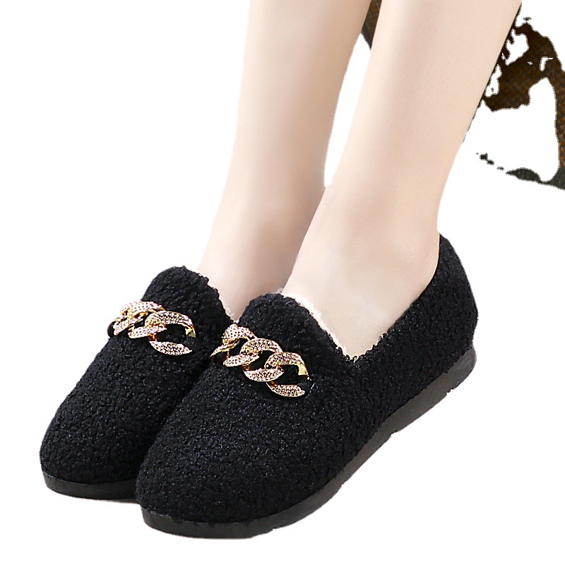 Winter New Tods Shoes Fluffy Shoes Outer Wear Flat Fleece Lined Cotton Shoes Platform Bow Cotton Shoes Low Top Warm Shoes