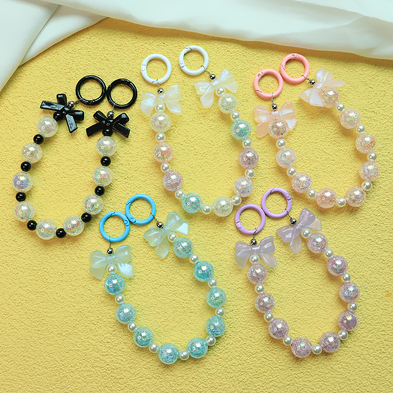 夏季小清晰蝴蝶结手机链串珠创意裂纹珠汽车挂饰可爱少女直播盲盒