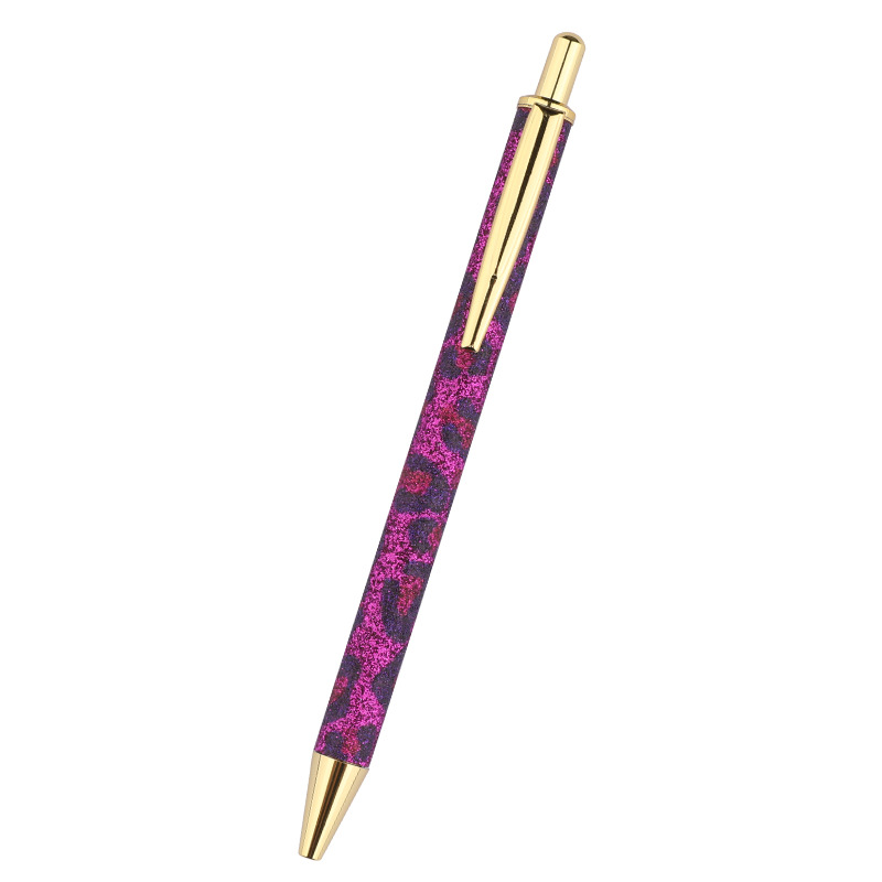 Leopard Print Pen Press PU Leather Ballpoint Pen Beating Metal Pen in Stock Wholesale Gift Pen E-Commerce Cross-Border Supply