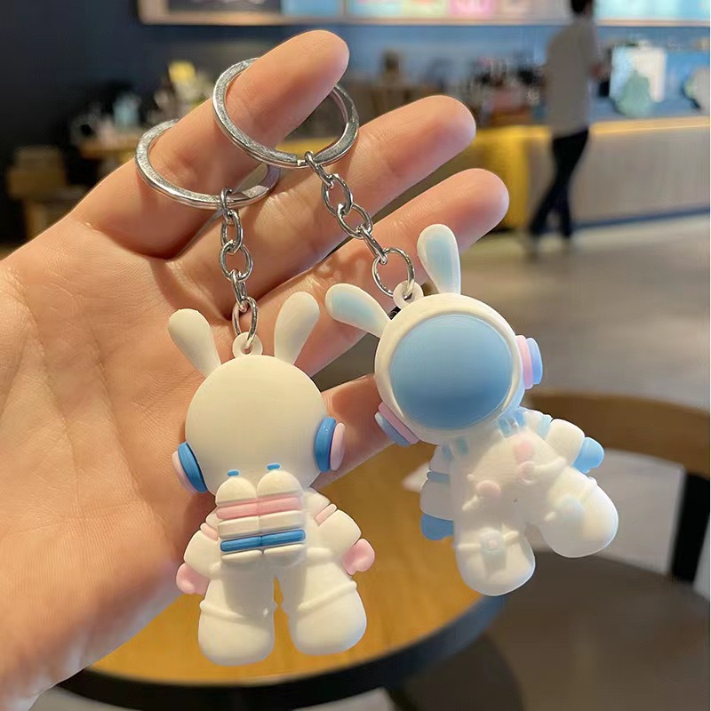 Yiwu Leather Rope Space Rabbit Keychain Three-Dimensional Doll PVC Ornaments Hanging Buckle Small Gift Schoolbag Automobile Hanging Ornament